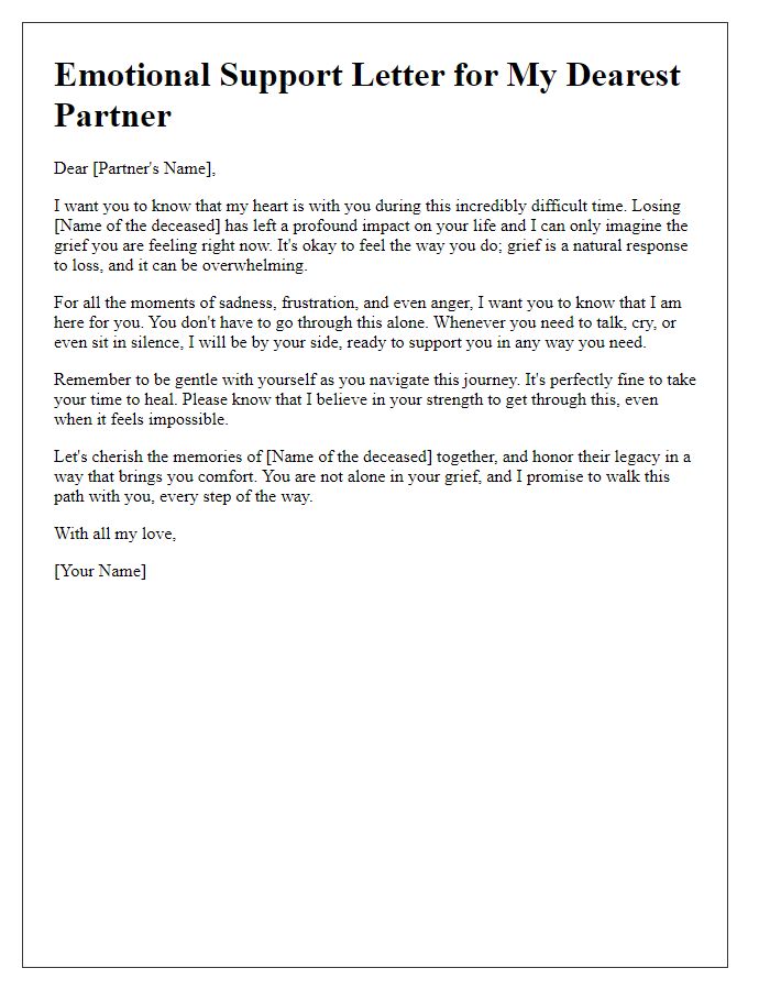 Letter template of an emotional support letter for partner in grief.