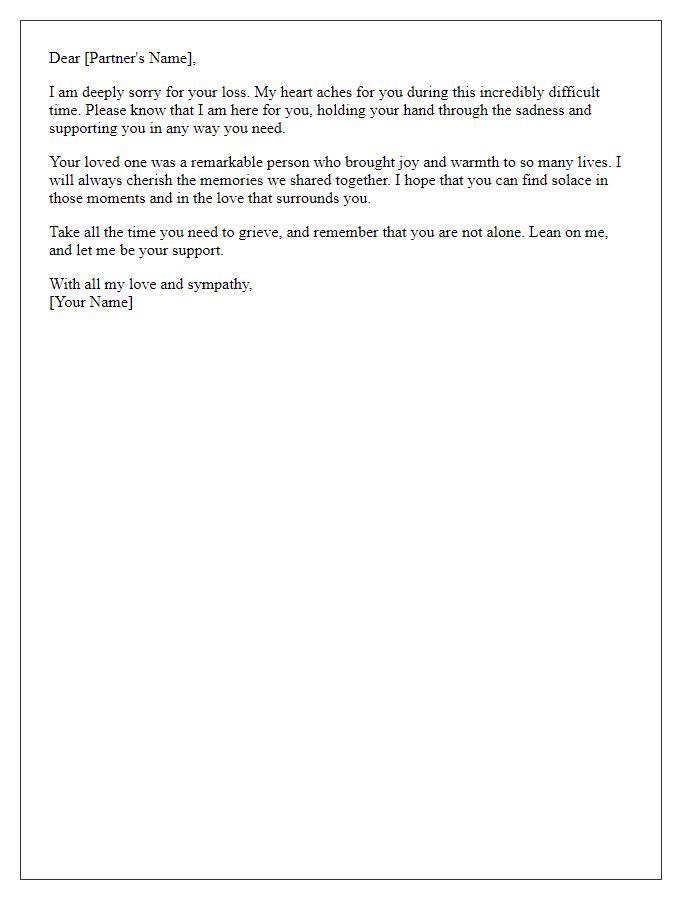 Letter template of a sincere condolence message to partner.