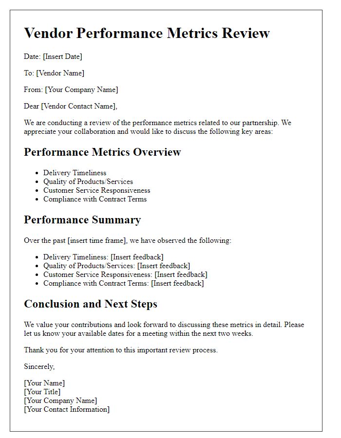 Letter template of vendor performance metrics review