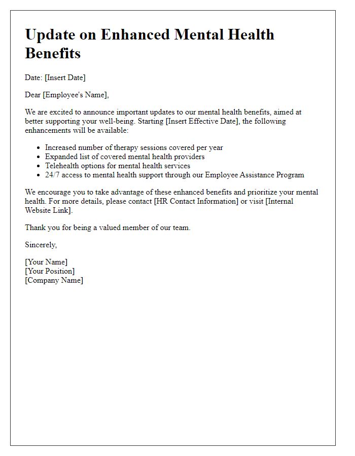 Letter template of mental health benefits enhancement update