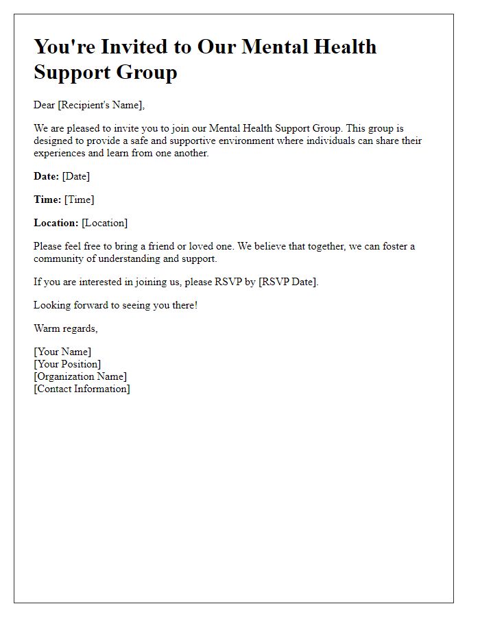 Letter template of mental health support group invitation