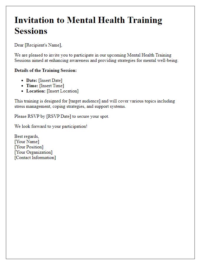 Letter template of mental health training sessions invitation