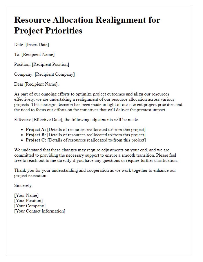 Letter template of resource allocation realignment for project priorities