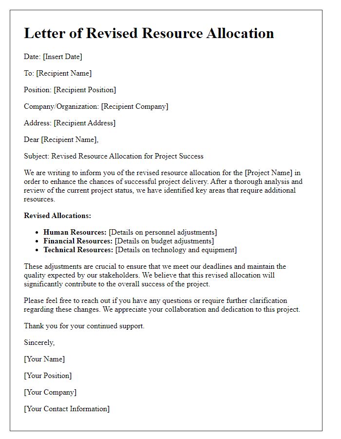 Letter template of revised resource allocation for project success