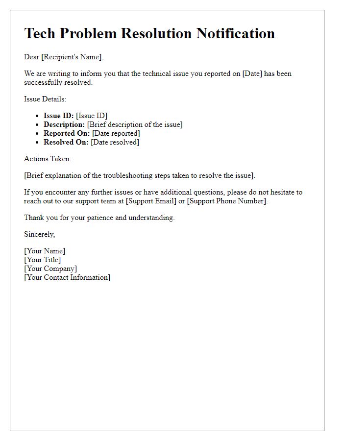 Letter template of tech problem resolution notification