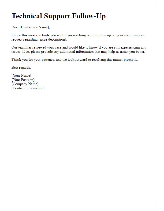 Letter template of technical support follow-up message