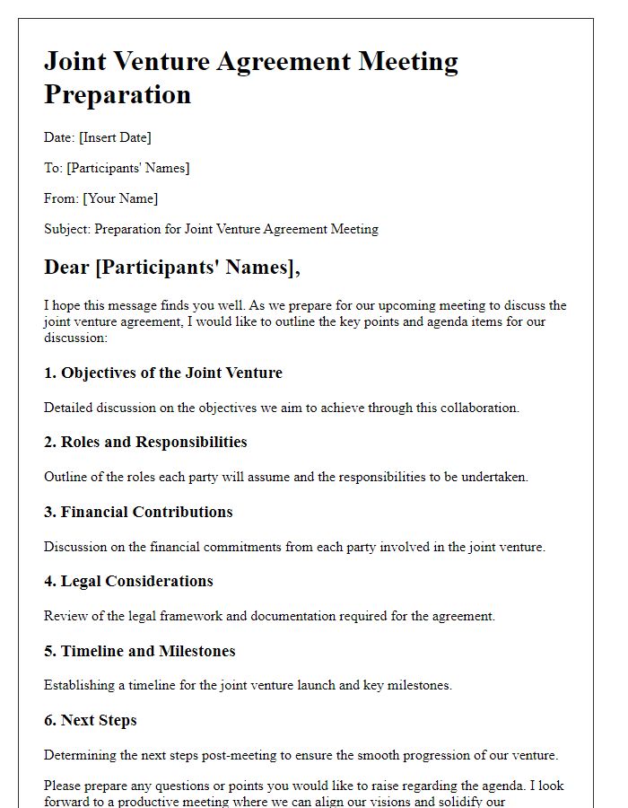 Letter template of joint venture agreement meeting preparation