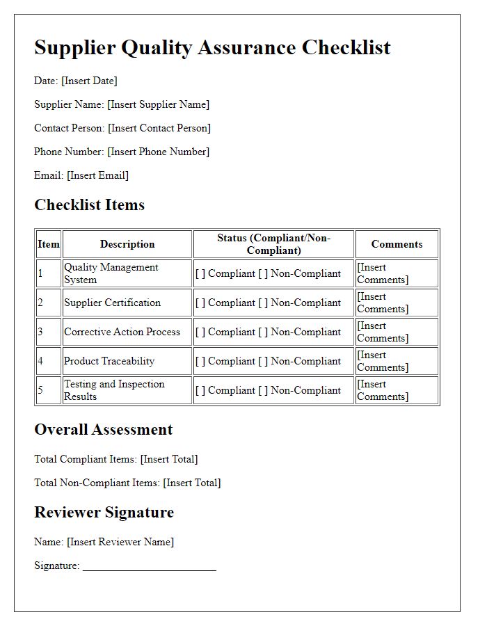 Letter template of Supplier Quality Assurance Checklist for Ongoing Compliance