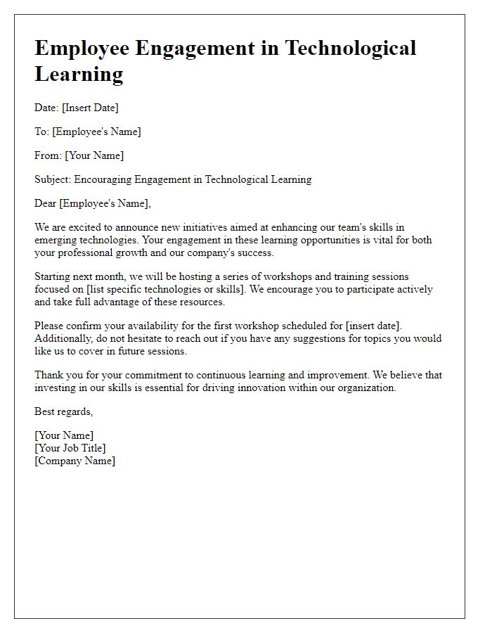 Letter template of employee engagement in technological learning