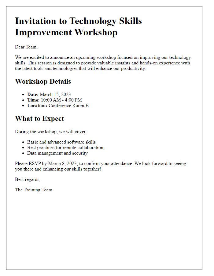 Letter template of employee workshop on technology skills improvement