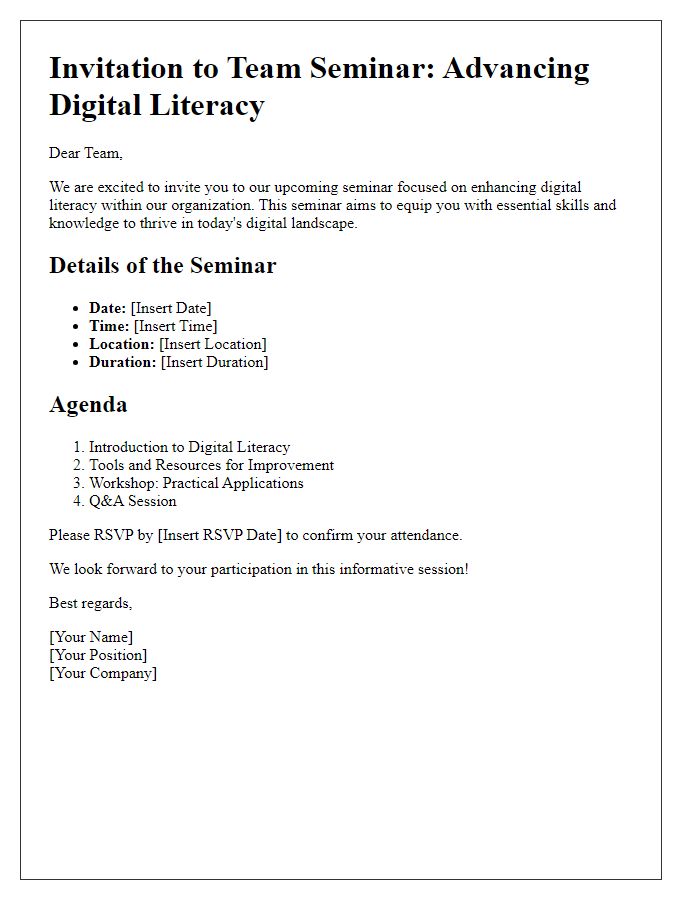 Letter template of team seminar for digital literacy advancement