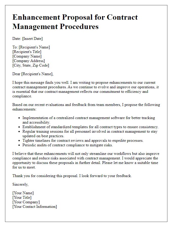 Letter template of enhancements to contract management procedures