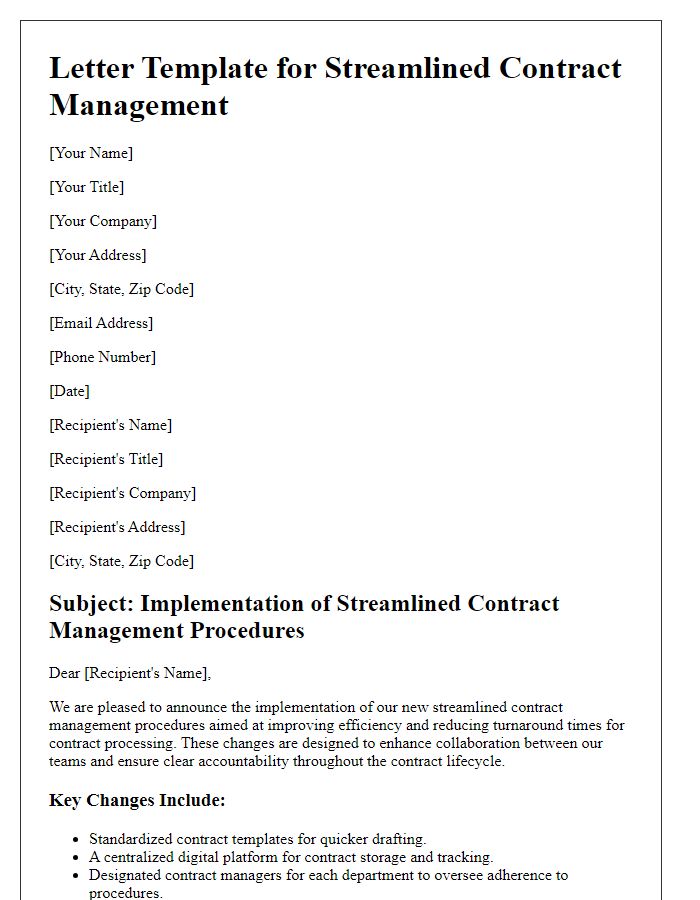 Letter template of streamlined contract management procedures