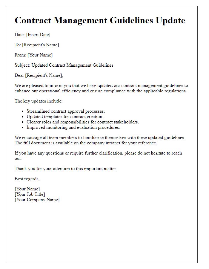 Letter template of updated contract management guidelines