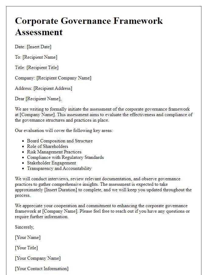 Letter template of corporate governance framework assessment