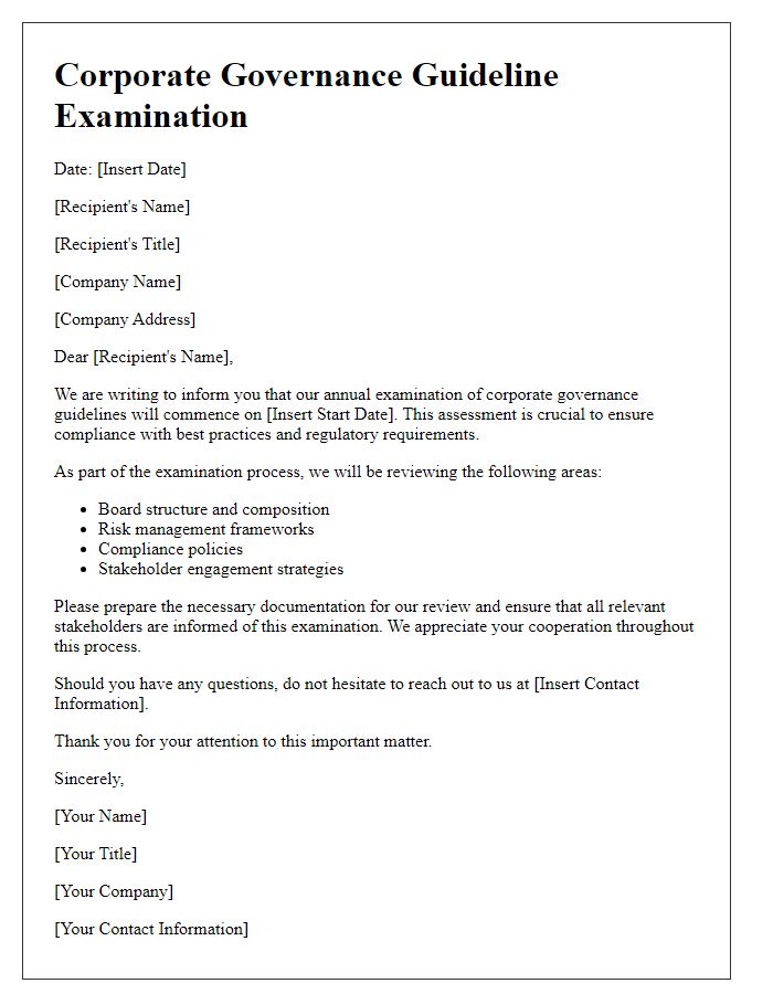 Letter template of corporate governance guideline examination