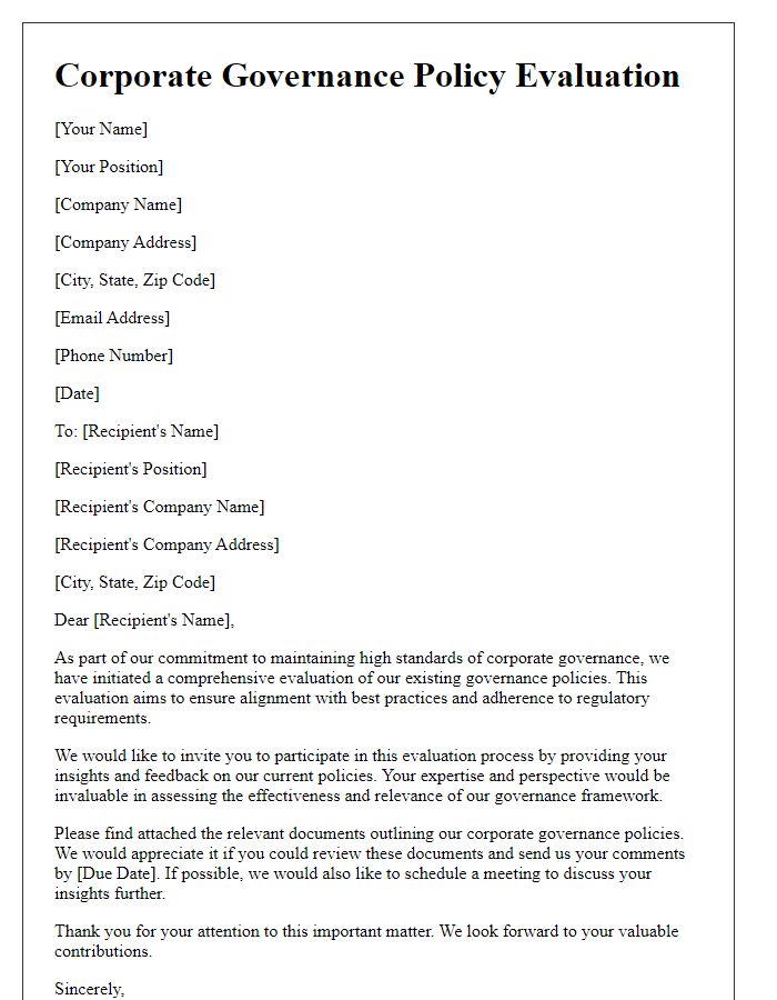 Letter template of corporate governance policy evaluation