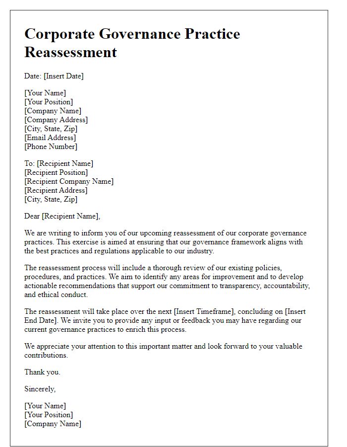 Letter template of corporate governance practice reassessment