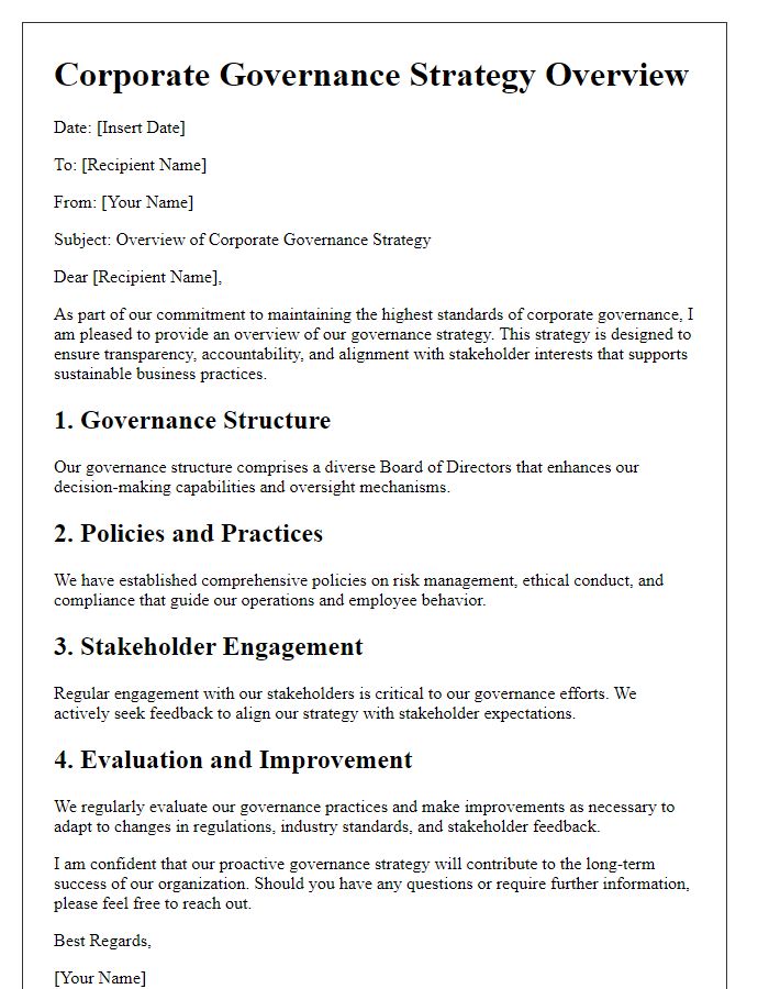 Letter template of corporate governance strategy overview