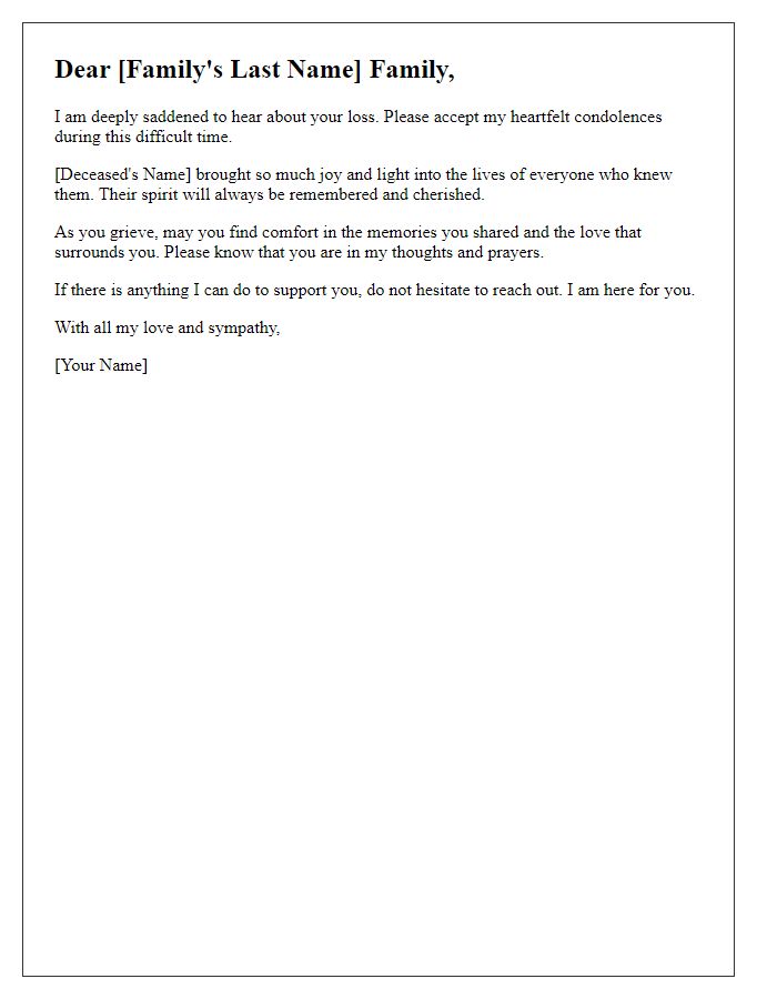 Letter template of warmth and kindness for a family in mourning