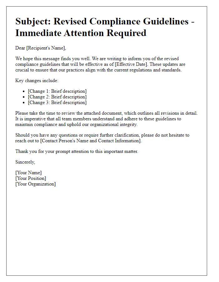 Letter template of revised compliance guidelines communication.