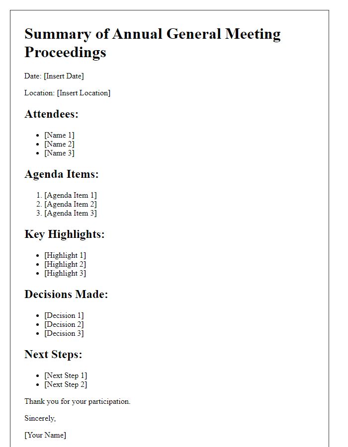 Letter template of AGM proceedings summary