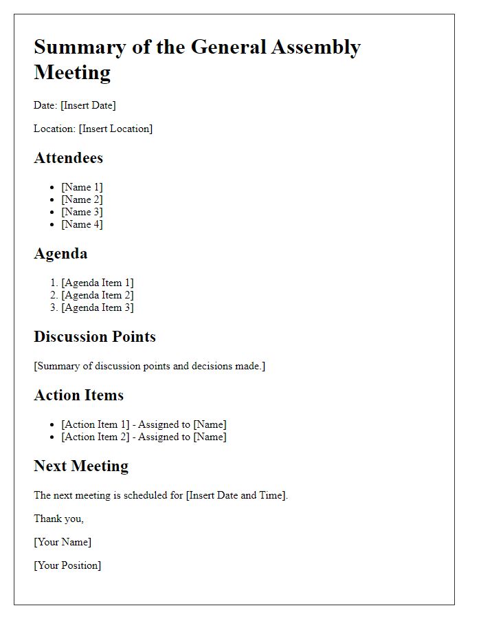 Letter template of general assembly summary