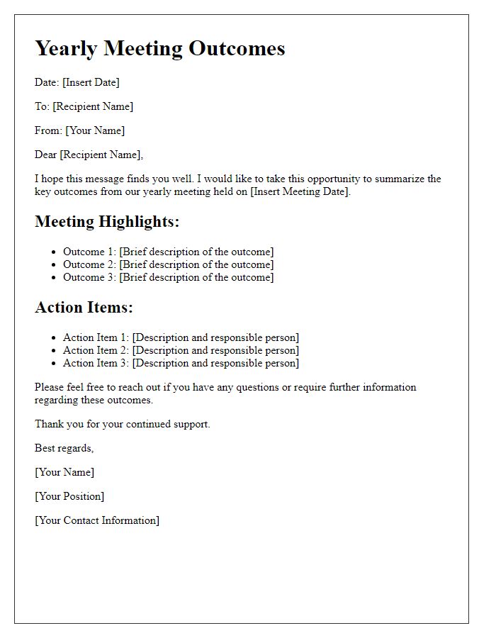 Letter template of yearly meeting outcomes