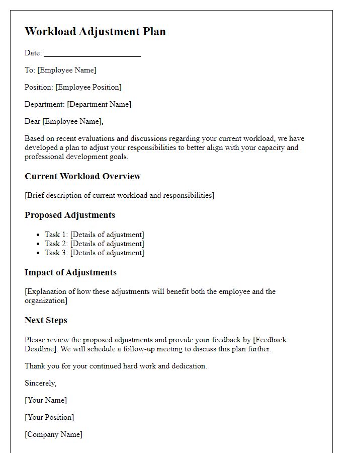 Letter template of employee workload adjustment plan