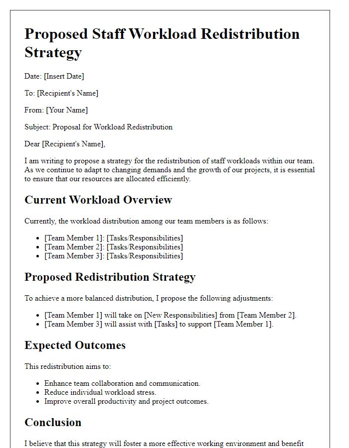 Letter template of proposed staff workload redistribution strategy