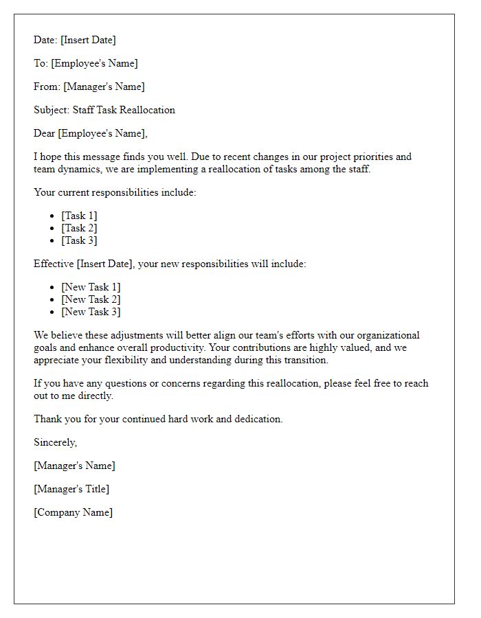 Letter template of staff task reallocation outline