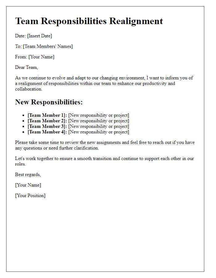 Letter template of team responsibilities realignment