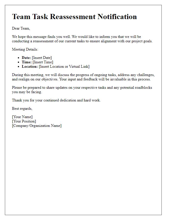 Letter template of team task reassessment notification