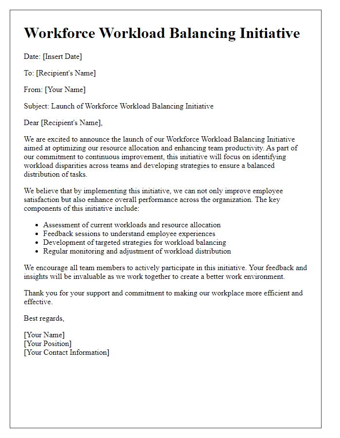 Letter template of workforce workload balancing initiative