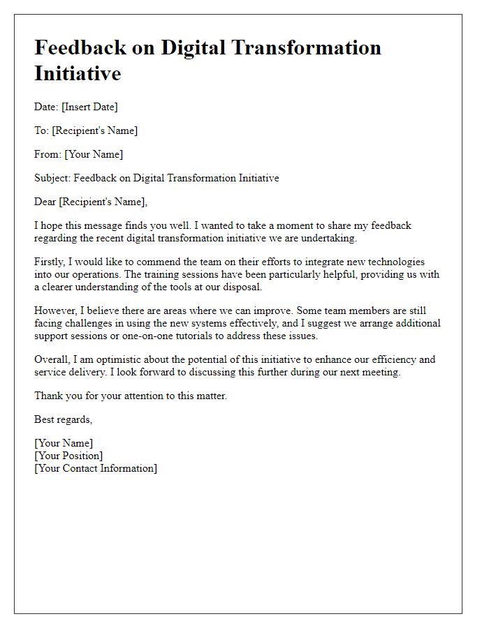 Letter template of digital transformation initiative feedback