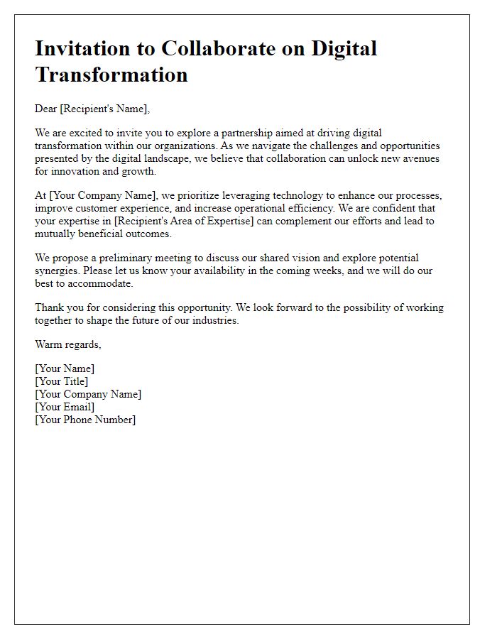 Letter template of digital transformation partnership invitation