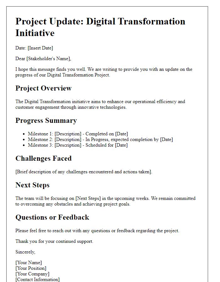 Letter template of digital transformation project update