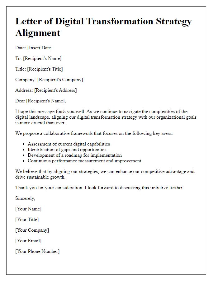 Letter template of digital transformation strategy alignment