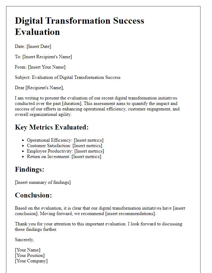 Letter template of digital transformation success evaluation