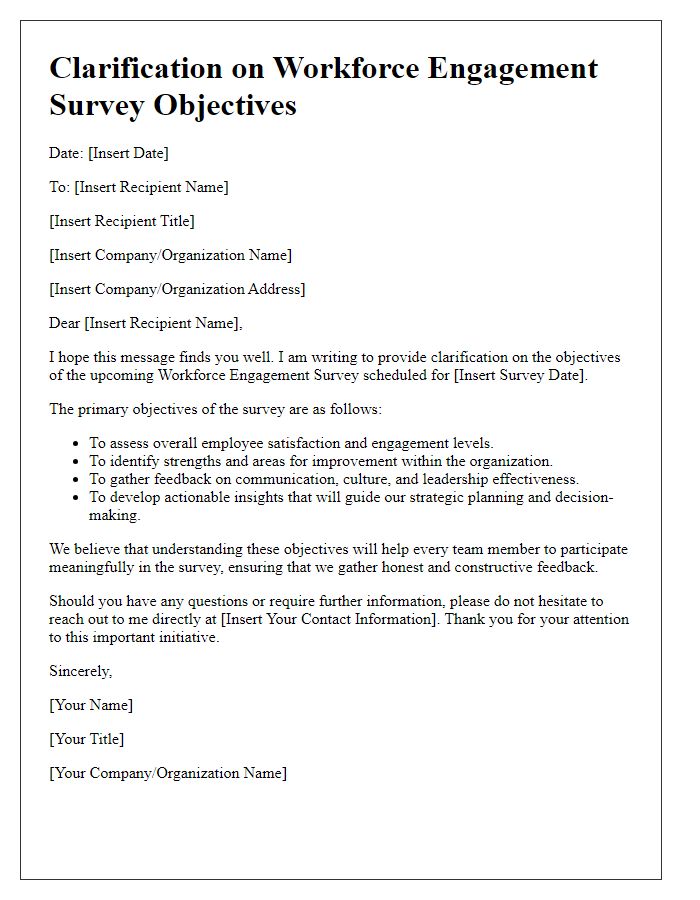 Letter template of clarification on workforce engagement survey objectives