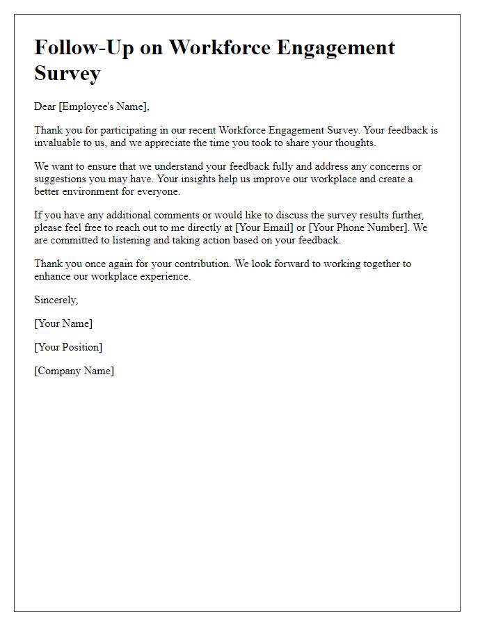 Letter template of follow-up for workforce engagement survey feedback