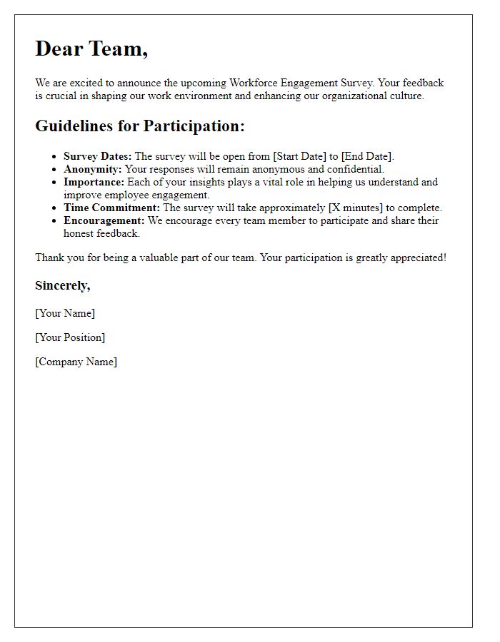 Letter template of guidelines for workforce engagement survey participation