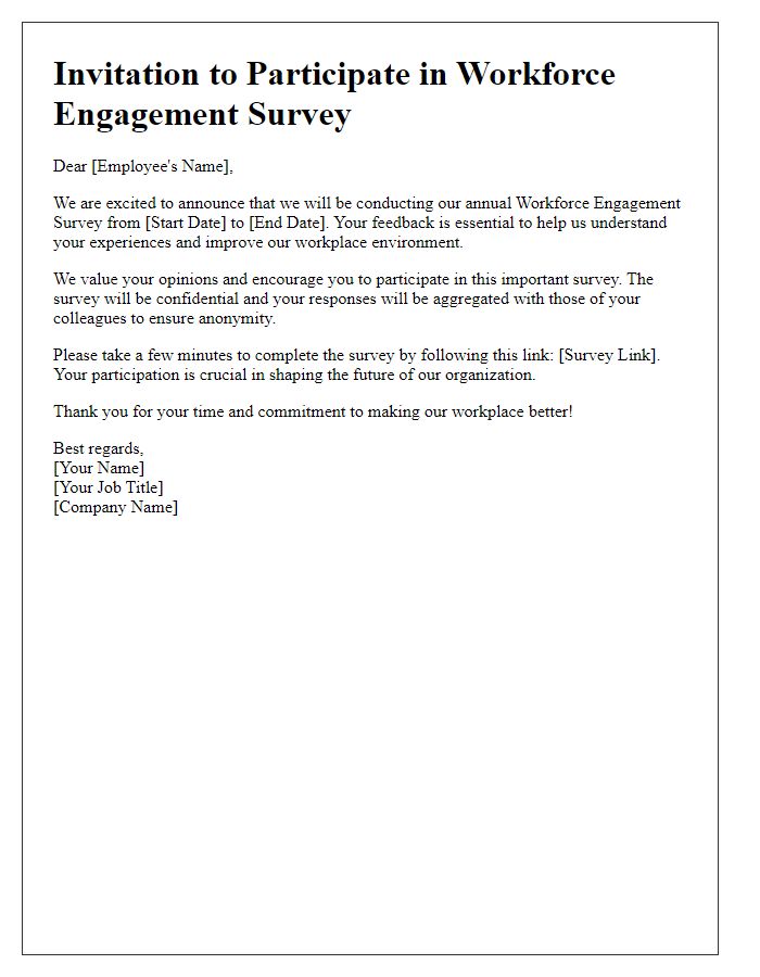 Letter template of invitation for workforce engagement survey participation