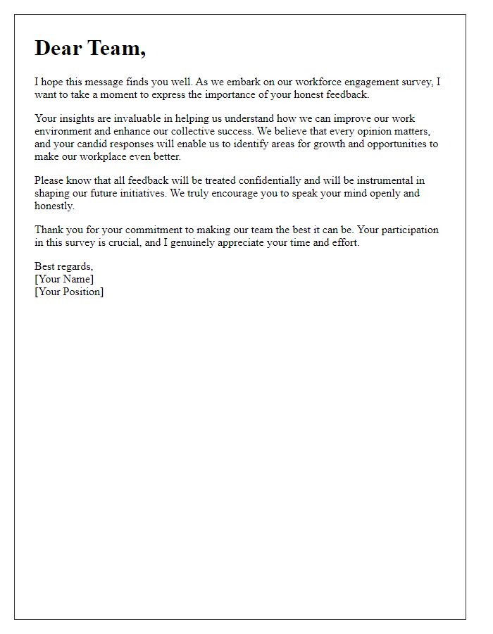 Letter template of motivation for honest feedback in workforce engagement survey