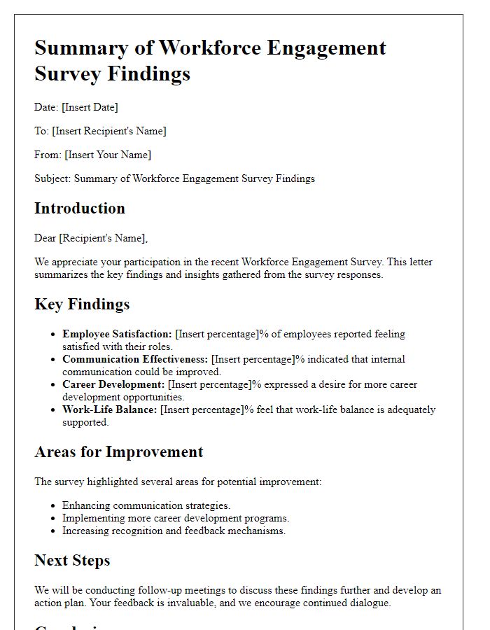 Letter template of summary of workforce engagement survey findings