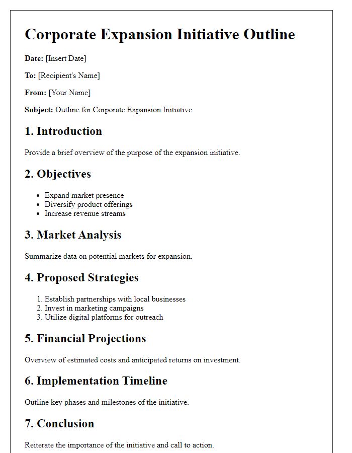 Letter template of corporate expansion initiative outline