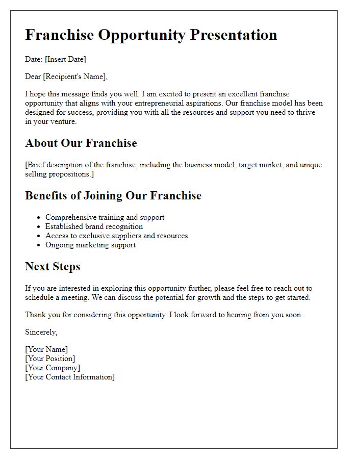 Letter template of franchise opportunity presentation