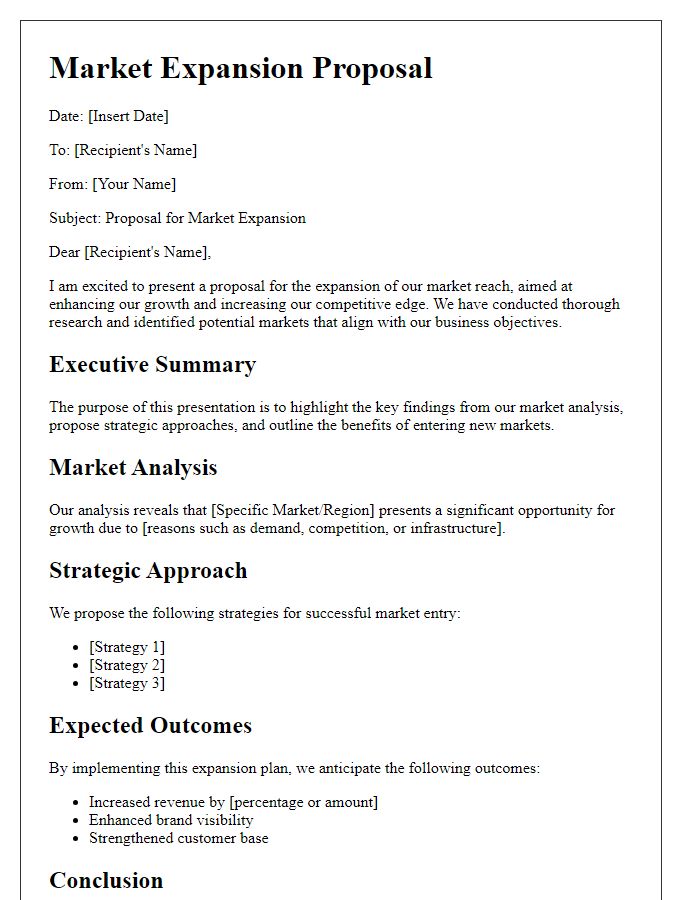 Letter template of market expansion pitch presentation