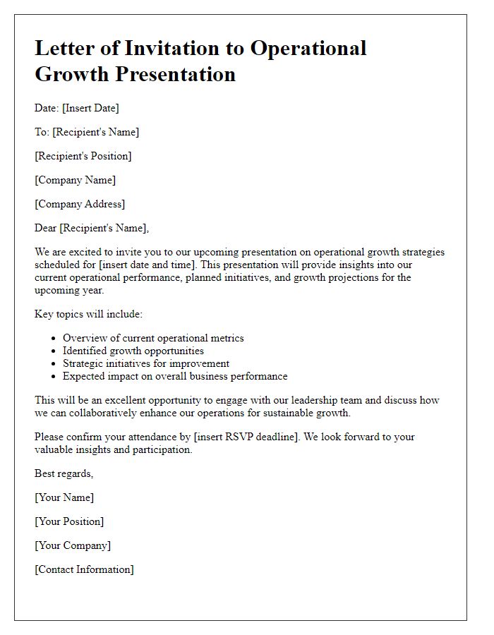 Letter template of operational growth presentation