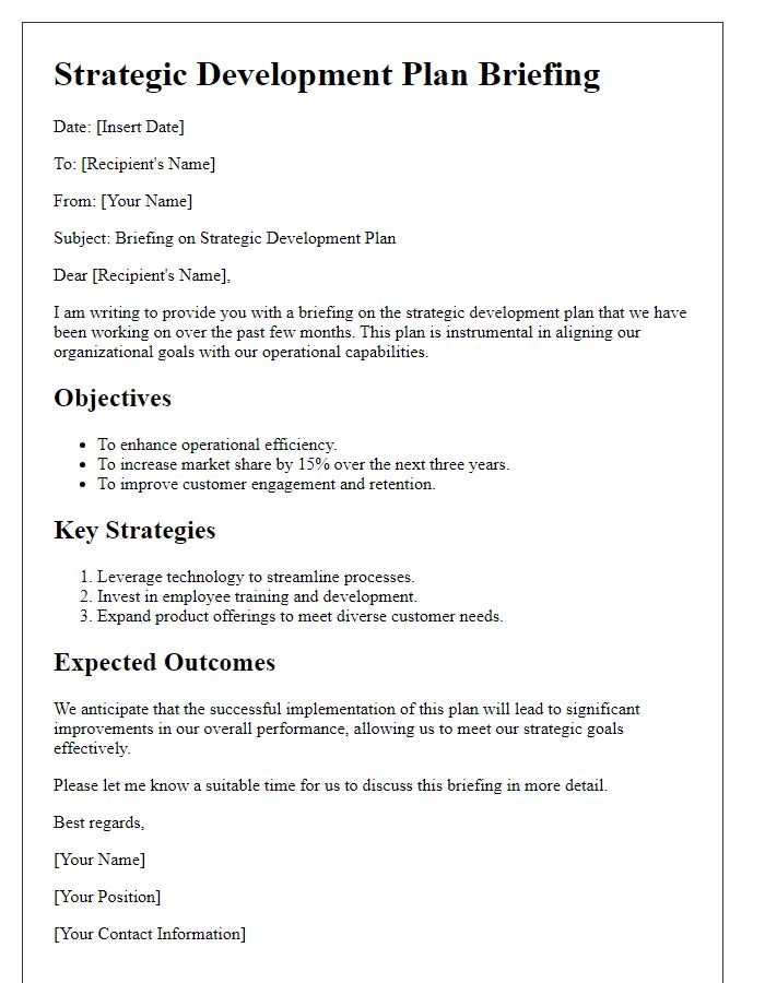 Letter template of strategic development plan briefing